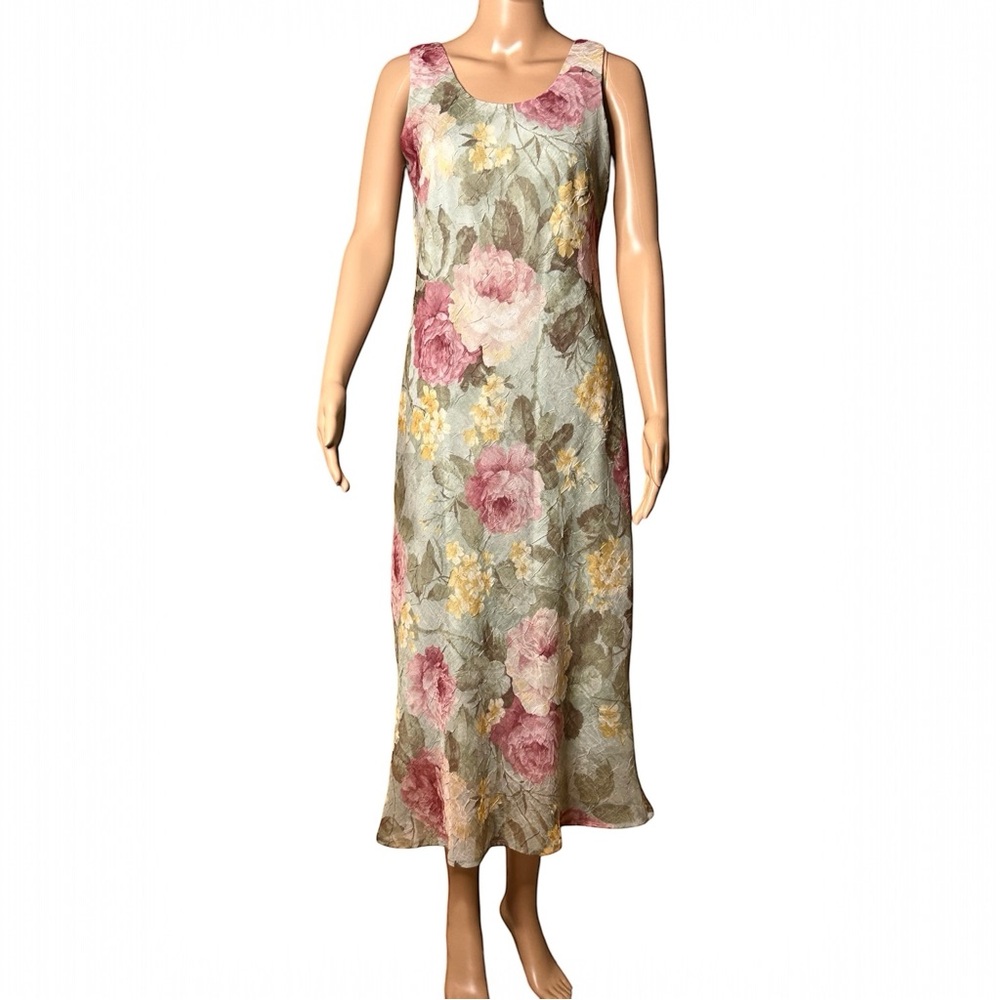🩷 Vintage  K Petite Women 8P Cottagecore Sleeveless Pastel Floral fitted dress